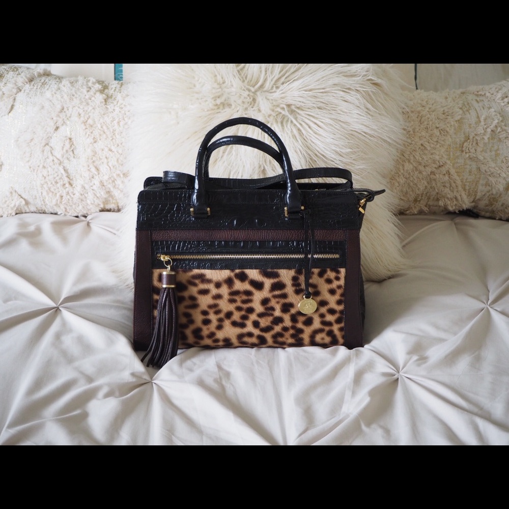 EUC Limited Edition Brahmin Anna Satchel leopard black